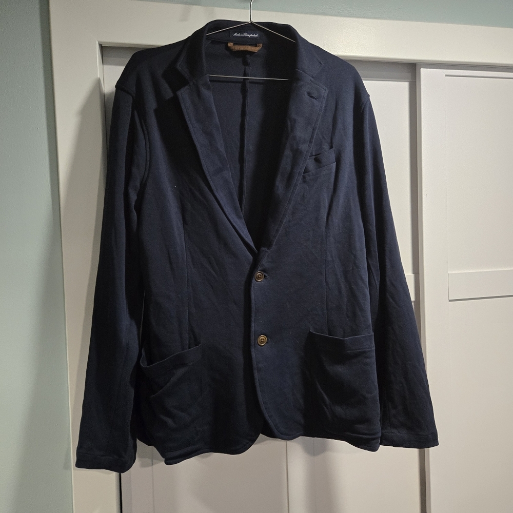 Lands End Men's Ponte Knit Sport Blazer Radiant Navy Size Large EUC Grandpacore